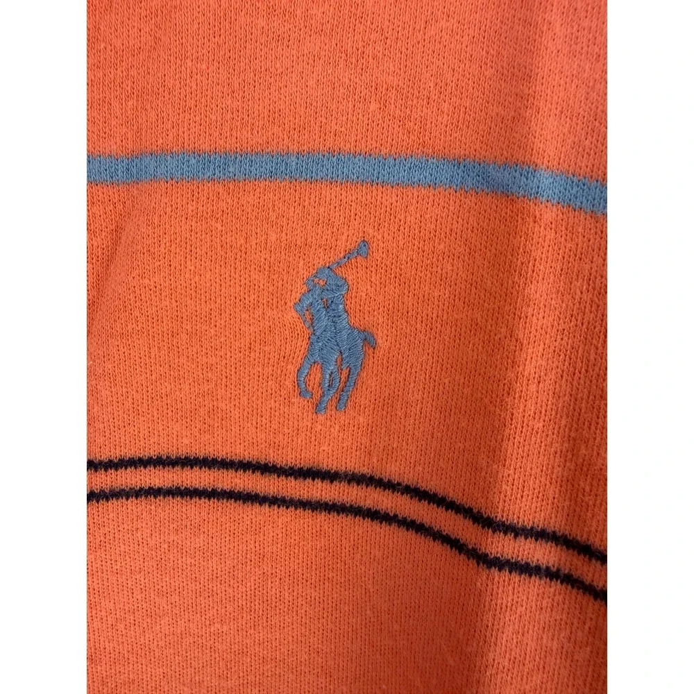 Polo Ralph Lauren Mens Medium Orange Striped Short Sleeve Cotton Polo Golf Shirt